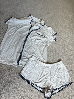 Eberjey Gisele Shortie PJ Set XS - white and navy
